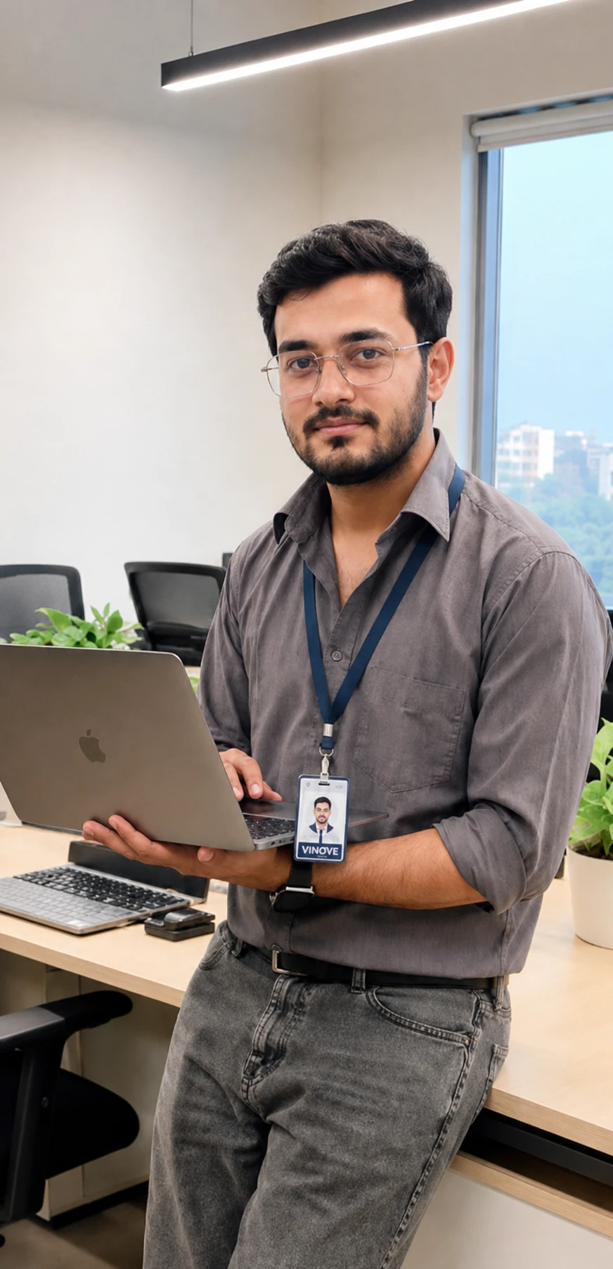 A Vinove colleague working with a laptop